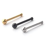Ruifan 20G Gauge 8mm Stainless Steel Piercing Jewelry Spike Nose Bone Studs Rings Pin Pack of 3 (Silver Gold Black)
