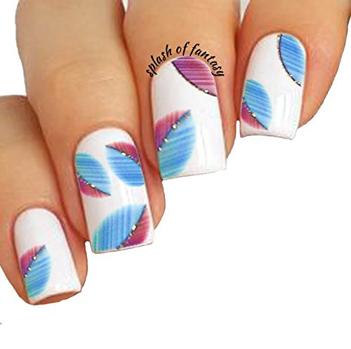 Water Tattoo Nail Art Stickers Feather Mania /III/, Pack of 10  Beautiful Feathers for Bright Manicure