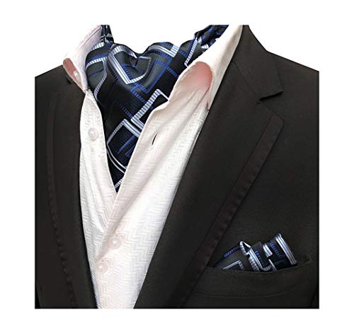 MOHSLEE Men's Plaid Cravat Necktie Woven Silk Formal Ascot Tie Pocket Square Set