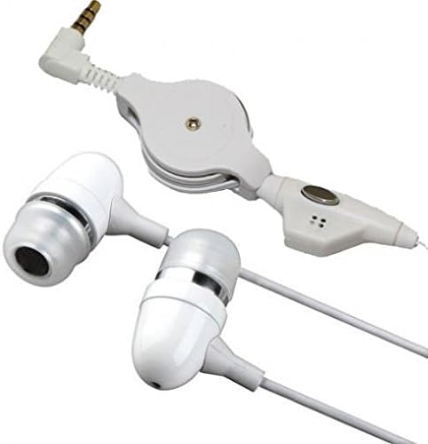 Retractable Headset Handsfree Earphones Mic Dual Metal Earbuds Headphones In-Ear Wired [3.5mm] [White] for iPod Nano 5th, 7th Gen - iPod Touch 1st, 2nd, 3rd, 4th, 5th Generations - Google Pixel, XL