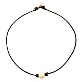 White Pearl Necklace Choker with 11-12 mm Pearls on Natural Dark Brown Leather