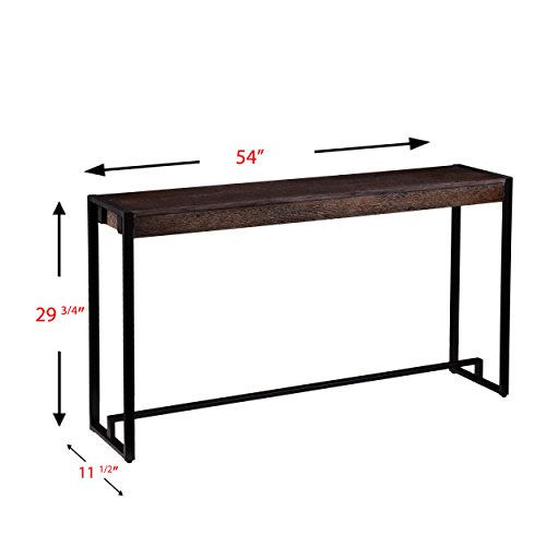Macen Media Skinny Console Table - Slim Profile - Burnt Oak Wood Finish w/ Metal Frame - Thumbnail 5