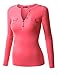 Doublju Womens Long Sleeve Fitted Deep V-Neck Henley T-Shirt