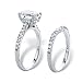 Platinum over Sterling Silver Oval Cut and Round Cubic Zirconia 2 Pair Bridal Ring Set