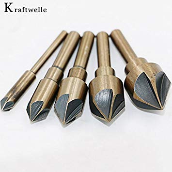 Generic 5Pcs/set HSS Metal Drill Bits 1/4"-3/4" Inch Five Blade Countersink Drill Round Shank Power Tool Accessories