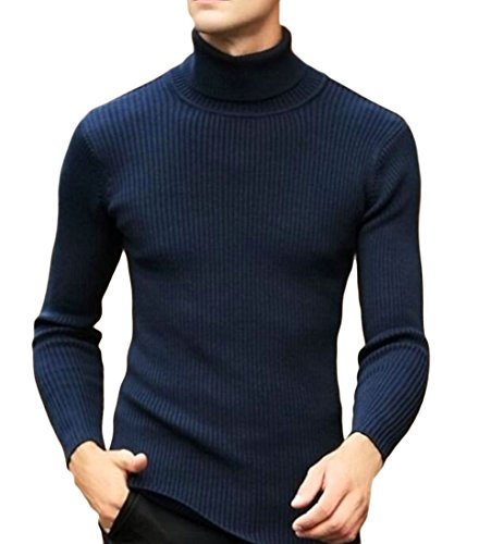 YONGM Men's Winter Loose Turtle Neck Knit Pullover Sweater Navy Blue L YONGM Men's Winter Loose Turtle Neck Knit Pullover Sweater Navy Blue L