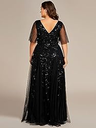 Ever-Pretty Plus Womens V Neck Floor-Length Ruffle