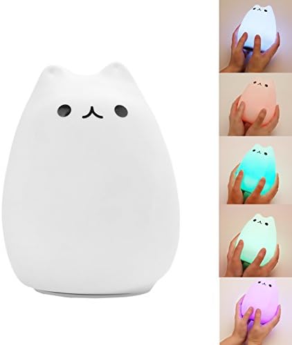 Exlight Portable Silicone LED Night Lamp Multicolor with 7 colors, USB Rechargeable and 2 Control Modes, Touch Sensor for Kids Adults and Children Bedroom Baby Nursery,White, 4.8 x 4.8 x 6 inches
