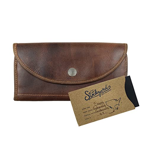 Hide & Drink, Full Grain Leather Snap Clutch Wallet for Women, Money Holder and Card Organizer with Zippered Pouch, Handmade, Bourbon Brown