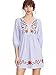 Floerns Women's Striped Button Front Lantern Sleeve Embroidered Dress Blue S