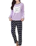 MyFav Big Girls Heart-Shape Sleepwear Novelty Cat Pajama Set Comfortable Bottoms