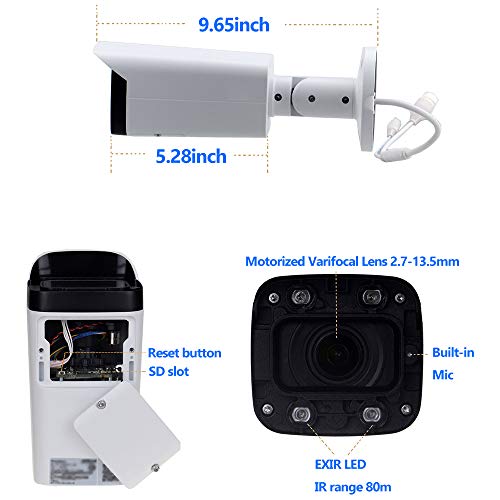 6MP HD Security POE IP Camera IPC-HFW4631H-ZSA, 2.7-13.5mm Motorized Varifocal Lens 5X Optical Zoom, Outdoor Network Surveillance Bullet Camera, Built-in MIC,Micro SD Card,197ft Smart IR,WDR,IP67 ,ONV