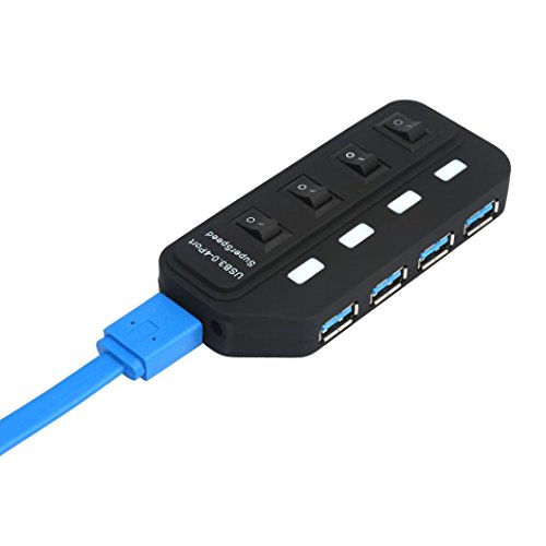 Tuscom New USB 3.0 Hub 4 Ports Speed 5Gbps for PC Laptop with On/Off Switch Black - Thumbnail 6