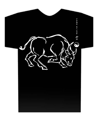 Asian Oriental Chinese Zodiac Hi-NRG Black T-Shirt - Year of the Ox: Birth years 1925, 37, 49, 61, 73, 85, 97, 2009