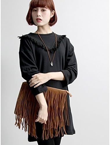 Amazon ウィゴー レディース Wego ウィゴー Wego フリンジスウェットワンピース ブラック F Tシャツ カットソー 通販