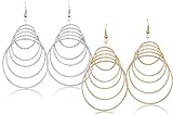 Drop Dangle Earrings Set For Women Teen Jewelry Plate in Silver And Gold Diamond Cut 2 Pairs (GL2: Round Dangle 2.9