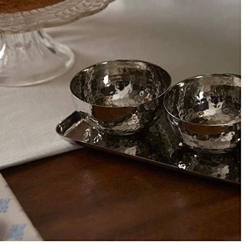 Relish Tray with Serving Bowls 4-piece Set, Hammered Condiment Server for Appetizers, Candy, Nuts and Dips, Elegant Stainless Steel Serveware Set - Thumbnail 3