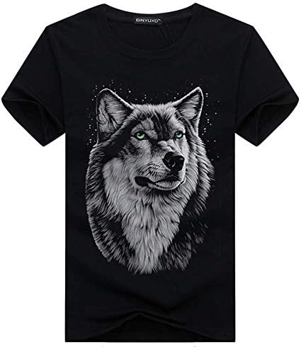 NiTuoZe Men's T-Shirt Summer Casual 3D Wolf Head Print T-Shirt Men's O-Neck Short-Sleeved T-Shirt Men's Fashion Trend Shirt