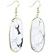 rockcloud White Howlite Turquoise Stone Dangle Hook Earrings Oval Gold Plated