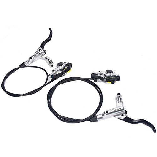 AM Zoom HB-875 Road MTB Bike Cycling Hydraulic Front Rear Disc Brake Set Right Lever = Rear Brake/Left Lever = Front Brake (Silver)