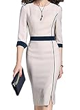 WOOSUNZE Women's Short Sleeve Colorblock Slim Bodycon Business Pencil Dress (Medium, Apricot #2)