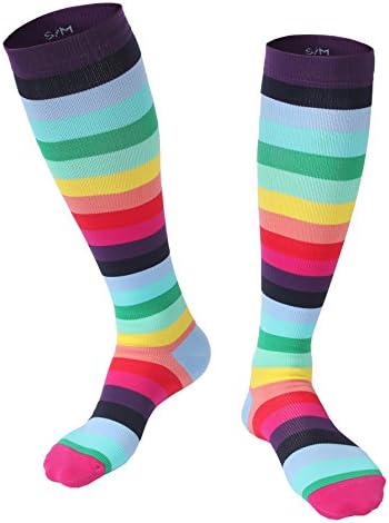Compression Socks for Women Best For Sports,Flight Travel,Running,Nursing,Pregnancy,Promote Blood Circulation,Relief Heel,Ankle Pain-1 Pair (S/M, Stripes)
