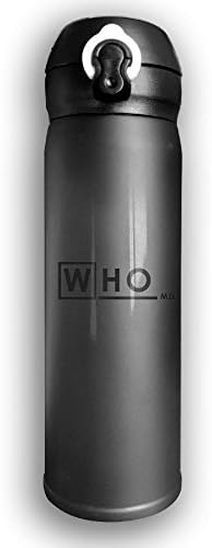Stainless Water Bottle Design Letter Who,Sports Drinking Bottle,Leak-Proof Vaccum Cup,Travel Mug,With Bounce Cover,Black