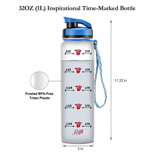 LEADO 32oz 1Liter Motivational Tracking Water Bottle with Time Marker - Looks Like a Beauty Drinks Like a Beast - Funny Birthday Gifts for Women Friends, Coworkers, Girls, Wife, Daughter, Sister, Her