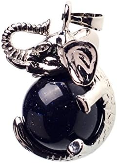 Qimoshi Silver Copper Elephant Pendant with 16MM Natural Blue Sandstone Balls Sphere for Making Jewelry Necklace