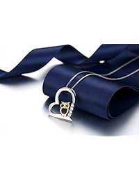 Cuoka S925 - Collar de plata de ley con colgante de corazón y búho dorado para mujer