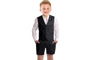 SZZMMER Boys Linen Suit Summer Shorts Suits for Boys 2 Pieces Slim Fit Kids Tuxedo Beach Wedding Outfit Linen Short Suit Set