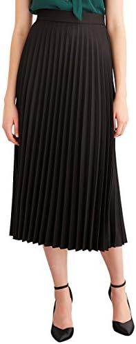 Simple Retro Women's Pleated Skirt Midi A Line High Waist Skirt,Black,X-Small