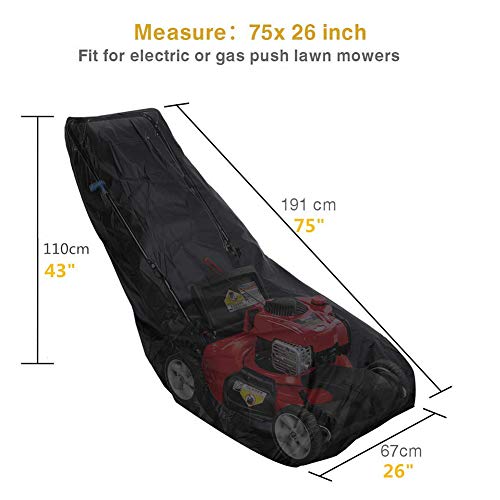 AILELAN Lawn Mower Cover, Premium Oxford Heavy Duty Push Mower Cover,Anti UV&Mildew&Dust&Water Universal Fit Size with Drawstring,Storage Bag and Buckle (210D, Black)