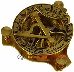 Dorpmarket 2.5" West London Brass Triangle Shinny Gold Compass Sundial Handmade Collectible