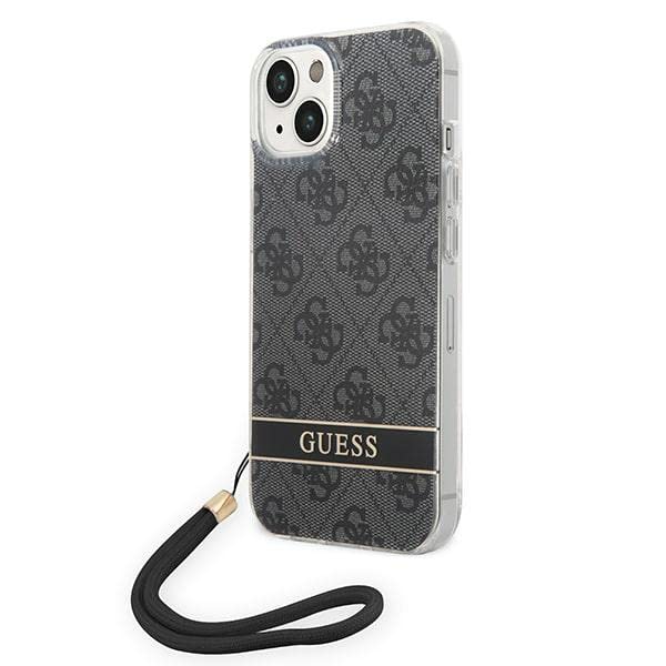 GUESS GUOHCP14MH4STK Hard Case for iPhone 14 Plus 6.7 Inches Black/Black 4G Print Strap
