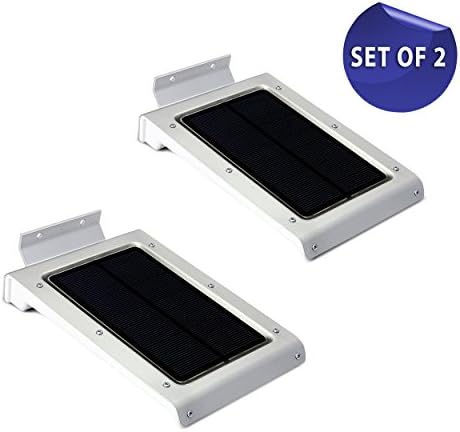 46 LED Outdoor Solar Wall Light- Motion Activated Security Lighting- Wireless Exterior Lantern- Weatherproof Aluminum Fixture- Super Bright Spotlight for Patio, Pool, Yard, Deck, Porch (Silver) (2)