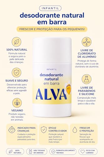 Desodorante natural em barra Camomila 33g e Desodorante cristal natural roll on Laranja Doce 50ml Sem aluminio Kids Infantil Crianças