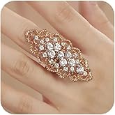 YERTTER Vintage Clear Crystal Ring Women Statement Ring Rhinestone Exaggerated Cocktail Ring Hollow Rhinestone Ring for Wedding Women (Clear