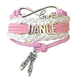 BAE Icons Dance Bracelet Gift for Girls, Infinity Dance Bracelet Ballet Shoes Charm, Gift Wrapped (Pink, White, 5.5in Medium). Pink Jewelry for Girls. Dance Girl Gift for Birthday Gifts