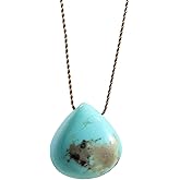 Turquoise Silk Cord Necklace – December Birthstone Floating Heart Cut Gemstone – Minimalist Briolette Crystal Necklace with Sterling Silver or Gold-Filled Clasp