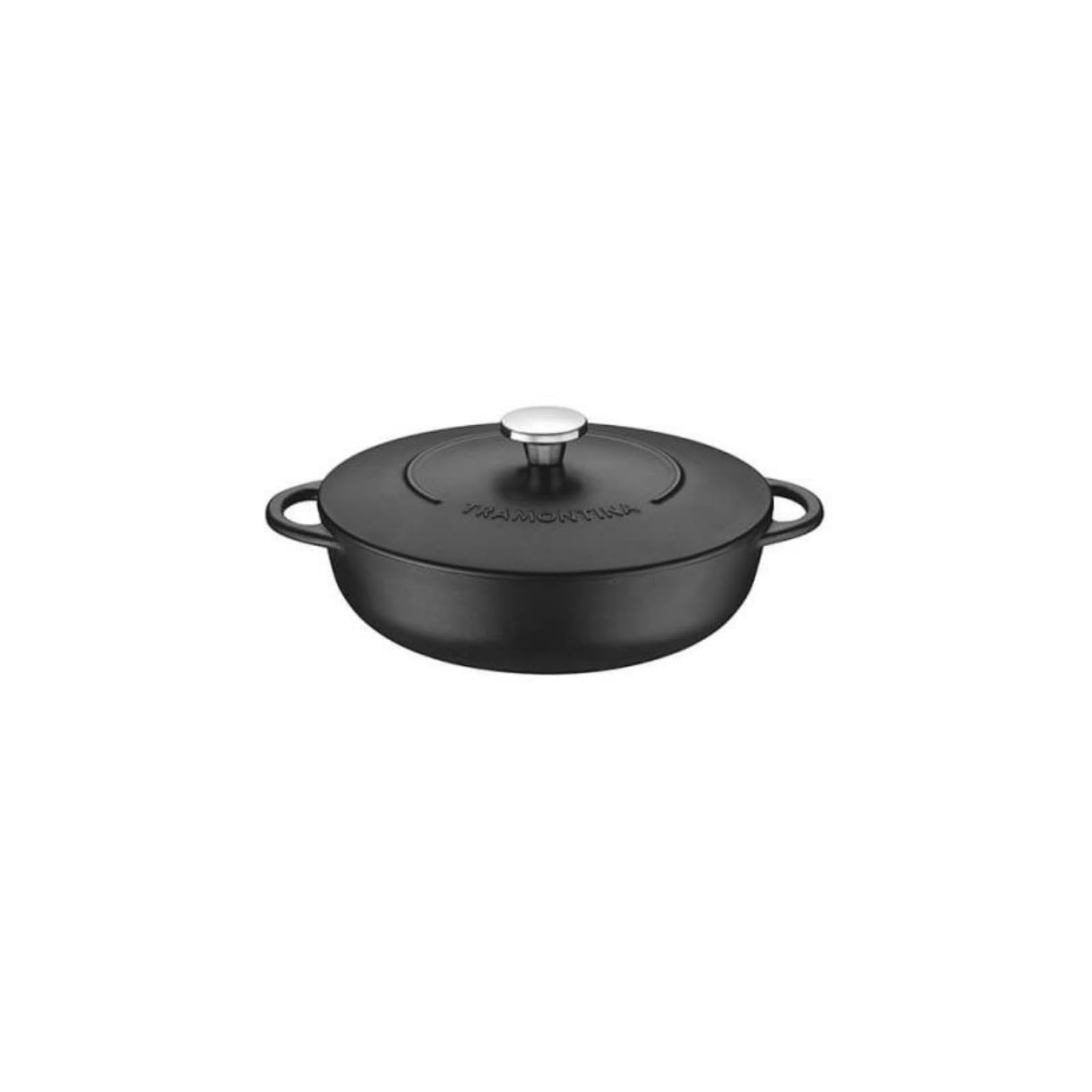 Tramontina Black Enamelled Cast Iron Shallow Casserole Dish | 28 cm (4.1 litre) | Indoor & Outdoor Use