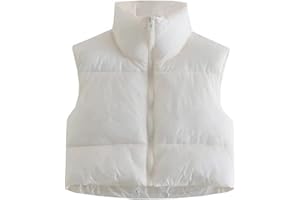 Daacee Women's Lightweight Winter Crop Puffer Vest Warm Sleeveless Zip Up Stand Collar Padded Gilet