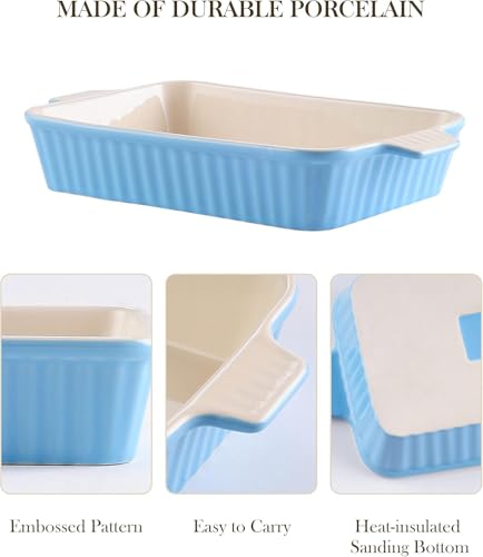 MALACASA Casserole Dishes for Oven, Porcelain Baking Dishes, Ceramic Bakeware Sets of 4, Rectangular Lasagna Pans Deep with Handles for Baking Cake Kitchen, Blue (9.4"/11.1"/12.2"/14.7"), Series