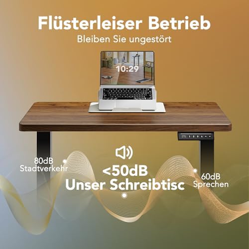 Secretária Elétrica Ajustável em Altura 80 x 48cm, 4 Configurações de Altura Memorizáveis, Secretária para Trabalhos de Casa e Computador, Nogueira Preta