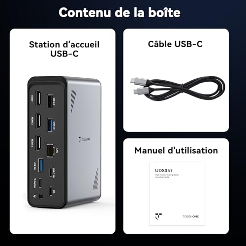 TobenONE 18 in 1 Laptop Docking Station with 3 Monitors, Triple 4K Display, 3 HDMI Ports, 9 USB Ports, Gigabit Ethernet, PD3.0, for Windows/Dell/Lenovo/HP Laptops