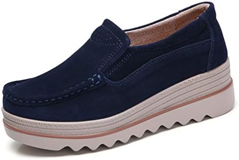 JRenok Women Flats Platform Sneakers Shoes Autumn Slip On Leather Suede Casual Flat Heels Creepers Moccasins Footwear