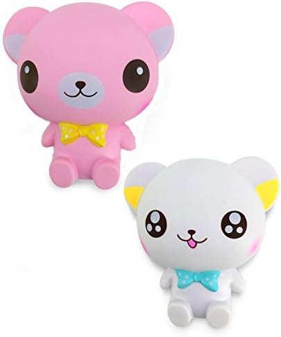 Squishies Slowing Rising - 2PCS Lovely White &amp; Pink bear with scent, 25+ seconds Rising (Jumbo)