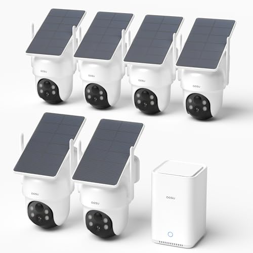 AOSU 3K Überwachungskamera Aussen Solar Akku, 6-Kamera-Set 2.0 aosuBase, 5MP 360° PTZ Panorama, Kein Abo Nötig, 32 GB + 1 TB erweiterbar, Auto-Trackin