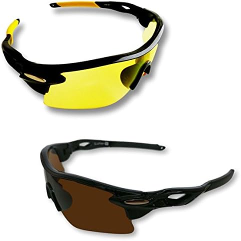 BEST Shooting Glasses UV Blacklight Flashlight Yellow Safety Eye protection by iLumen8. See Dog Cat Urine with Amber Black Lights Night Vision Ultraviolet (Yellow &amp; Brown, 2 Pair)