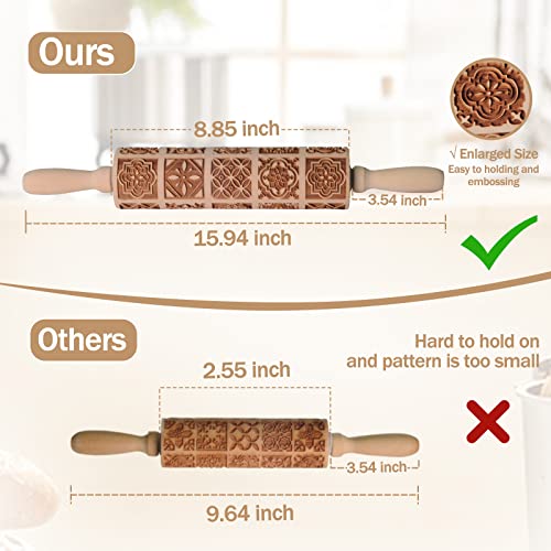 Embossed Rolling Pin, OLETNY Large Wood Textured Roller for Baking
